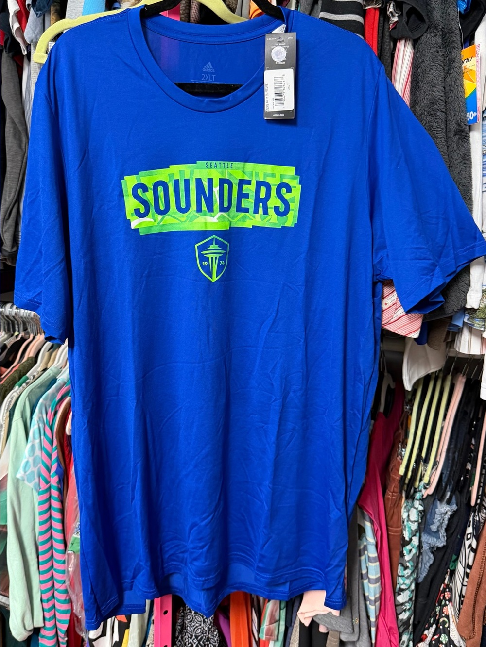 Adidas Seattle Sounders mens size 2XL Tall FC soccer shirt Royal Blue Lime Green